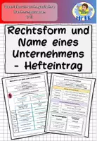 Vorschau - Arbeitsblätter - Rechtsform und Name eines Unternehmens BwR 7 II Lehrplan Plus - Hefteintrag - Deckblatt