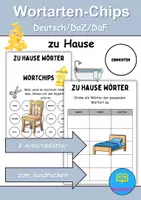 Vorschau - Arbeitsblätter - Wortarten Chips zu Hause / wohnen / Möbel & Räume - DaZ/DaF / Deutsch (Nomen • Verben • Adjektive) - Deckblatt