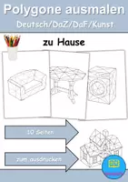 Vorschau - Arbeitsblätter - Polygone ausmalen: zu Hause / wohnen / Möbel & Räume - DaZ/DaF • Deutsch • Kunst - Deckblatt