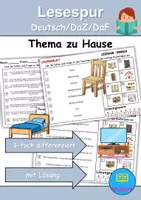 Vorschau - Spiele - Lesespur / Leserätsel: zu Hause / wohnen / Möbel & Räume - DaZ/DaF / Deutsch - Deckblatt