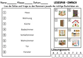 Vorschau - Spiele - Lesespur / Leserätsel: zu Hause / wohnen / Möbel & Räume - DaZ/DaF / Deutsch - Seite 1