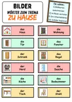Vorschau - Mal- und Bastelvorlagen - Vokabelzettel / Bildkarten: zu Hause / wohnen / Möbel & Räume - DaZ/DaF / Deutsch (Wortschatz) - Seite 1