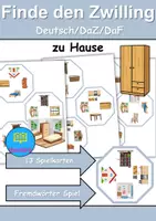 Vorschau - Spiele - Finde den Zwilling zu Hause / wohnen / Möbel & Räume - DaZ/DaF / Deutsch (Grundschule) Kartenspiel - Deckblatt