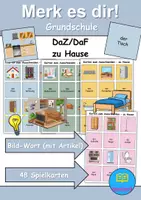 Vorschau - Spiele - Merk es dir zu Hause / wohnen / Möbel & Räume (mit Artikel) - DaZ/DaF / Deutsch (Klasse 1 bis 4) - Deckblatt