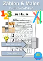 Vorschau - Arbeitsblätter - zu Hause / wohnen / Möbel & Räume Zählen & Ausmalen - Klasse 1 und 2 - Deckblatt
