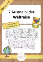 Vorschau - Mal- und Bastelvorlagen - Ausmalbilder Weltreise Kontinente - Deckblatt