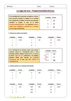 Vista previa - Hojas de trabajo - La regla de tres - proporcionalidad directa - Portada