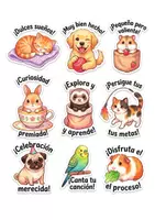 Vista previa - Decoración del aula - Set Stickers Motivacionales Mascotas Kawaii | Imprimible y Digital - página 1