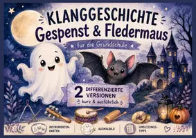 Vorschau - Bildkarten - Klanggeschichte Halloween – Gespenst & Fledermaus | 2 differenzierte Versionen | Grundschule Musik - Deckblatt