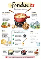 Vorschau - Arbeitsblätter - Lernplakat + AB mit Fragen zum Thema "Fondue" + Lösungsblatt + Mindmap + Infografik - Deckblatt