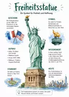 Vorschau - Arbeitsblätter - Lernplakat + AB mit Fragen zum Thema "Freiheitsstatue" + Lösungsblatt + Infografik - Deckblatt