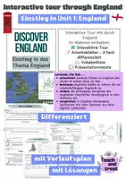 Vorschau - Arbeitsblätter - 🇬🇧 Interactive Tour through England – 2-fach differenziert 📝 Einstieg England Klasse 7 - Deckblatt