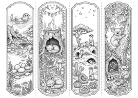 Vorschau - Mal- und Bastelvorlagen - Lesezeichen zum Ausmalen - Otter, Fuchs, Erdmännchen, Koala - Deckblatt