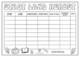 Vorschau - Arbeitsblätter - Stadt, Land, Herbst Spiel - für Zwischendurch & Vertretungstunden - Seite 1