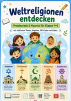 Vorschau - Stundenentwürfe - Religion Projektarbeit: 5 Weltreligionen (Klasse 4-6) - Deckblatt