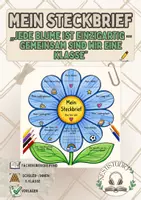 Vorschau - Mal- und Bastelvorlagen - Mein Steckbrief „Jede Blume ist einzigartig – gemeinsam sind wir eine Klasse“ - Deckblatt
