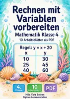Vorschau - Arbeitsblätter - Rechnen mit Variablen vorbereiten | Mathematik Klasse 4 | 10 Arbeitsblätter als PDF - Deckblatt