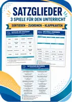 Vorschau - Arbeitsblätter - Satzglieder – 3 Lernspiele für Klasse 5–7 | Merkspiel, Legespiel & Klappkarten - Deckblatt