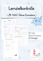 Vorschau - Arbeitsblätter - ZR 1000/ Zehner Einmaleins Lernzielkontrolle/ Arbeit Klasse 3 - Deckblatt