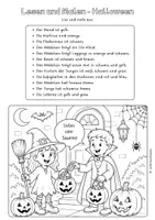 Vorschau - Arbeitsblätter - Halloween Lesen & Malen | Leseverstehen | Wortschatz Farben & Halloween | 5 Ausmalbilder als 2-fach differenzierte Arbeitsblätter, inkl. Malen & Schreiben | Deutsch, DaZ/DaF, Klassenleitung | Klasse 2/3/4/5/6 I Deutschunterricht Material für den Herbst - Seite 1