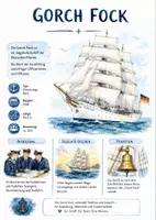 Vorschau - Arbeitsblätter - Lernplakat + AB mit Fragen zum Thema "Gorch Fock" (Schiff) + Lösungsblatt + Infografik - Deckblatt