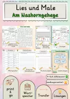 Vorschau - Stundenentwürfe - Am Nashorngehege Lies und Male Lesetraining differenziert handlungsorientiert Lesen Leseflüssigkeit - Deckblatt