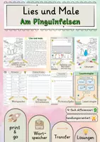 Vorschau - Stundenentwürfe - Am Pinguinfelsen Lies und Male Lesetraining differenziert handlungsorientiert Lesen Leseflüssigkeit - Deckblatt