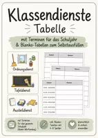 Vorschau - Poster - Klassendienste Tabelle / Schuljahr 2026/27 BW + Blanko - Deckblatt