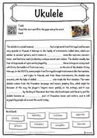 Vorschau - Arbeitsblätter - Ukulele Music worksheet: cloze text, listening comprehension and word search - English - Seite 1