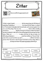Vorschau - Arbeitsblätter - Zither Music worksheet: cloze text, listening comprehension and word search - English - Seite 1