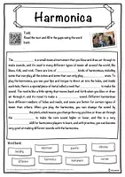 Vorschau - Arbeitsblätter - Harmonica Music worksheet: cloze text, listening comprehension and word search - English - Seite 1