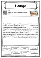 Vorschau - Arbeitsblätter - Conga Music worksheet: cloze text, listening comprehension and word search - English - Seite 1