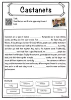 Vorschau - Arbeitsblätter - Castanets Music worksheet: cloze text, listening comprehension and word search - English - Seite 1