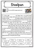 Vorschau - Arbeitsblätter - Steelpan Music worksheet: cloze text, listening comprehension and word search - English - Seite 1