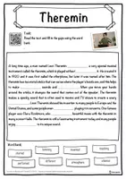 Vorschau - Arbeitsblätter - Theremin Music worksheet: cloze text, listening comprehension and word search - English - Seite 1