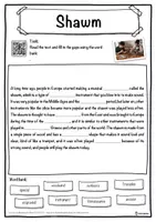 Vorschau - Arbeitsblätter - Shawm Music worksheet: cloze text, listening comprehension and word search - English - Seite 1