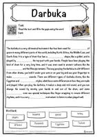 Vorschau - Arbeitsblätter - Darbuka Music worksheet: cloze text, listening comprehension and word search - English - Seite 1