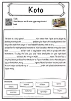 Vorschau - Arbeitsblätter - Koto Music worksheet: cloze text, listening comprehension and word search - English - Seite 1