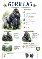 Vorschau - Arbeitsblätter - Lernplakat + AB mit Fragen zum Thema "Gorillas" + Lösungsblatt + Infografik - Deckblatt
