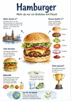 Vorschau - Arbeitsblätter - Lernposter + AB mit Fragen zum Thema "Hamburger" + Lösungsblatt + Infografik - Deckblatt