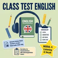 Vorschau - Klassenarbeiten - Class Test English 4: Vocabulary & Listening Comprehension (Klasse 5/6) - Deckblatt