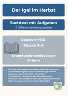 Vorschau - Arbeitsblätter - Sachtext Igel im Herbst 3fach differenziert Deutsch HSU Klasse 3-5 - Seite 1