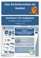 Vorschau - Arbeitsblätter - Sachtext Eichhörnchen im Herbst 3fach differenziert Deutsch HSU Klasse 3-5 - Deckblatt
