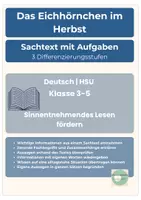 Vorschau - Arbeitsblätter - Sachtext Eichhörnchen im Herbst 3fach differenziert Deutsch HSU Klasse 3-5 - Seite 1