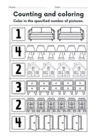 Vorschau - Arbeitsblätter - At home / Living / Furniture & Rooms - zu Hause / wohnen / Möbel & Räume : Zählen & Ausmalen - Englisch - Seite 2