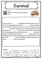 Vorschau - Unterrichtsreihen - Carnival – Worksheet: cloze text, listening comprehension and word search - English - Seite 1