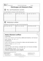 Vorschau - Arbeitsblätter - Gleichungen mit Klammern lösen – Minusklammer & Malklammer - Seite 1