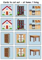Vorschau - Mal- und Bastelvorlagen - Remember it! / Matching Pairs: At home / Living / Furniture & Rooms - zu Hause / wohnen / Möbel & Räume (Image-Word) - Englisch - Seite 1