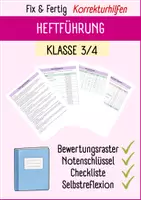 Vorschau - Klassenarbeiten - HEFTFÜHRUNG i Fix & Fertig Korrekturhilfen I Kriterien, Checkliste, Notenschlüssel, Selbstreflexion I Klasse 3/4 I Editierbar - Deckblatt