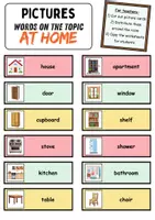 Vorschau - Spiele - Vocabulary sheets: At home / Living / Furniture & Rooms - zu Hause / wohnen / Möbel & Räume - Englische Bildkarten (Vokabelzettel) - Seite 1